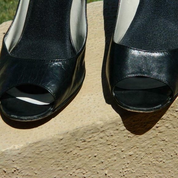 Enzo Angiolini Eamaylie Model Black Leather Peep Toe Classic Pump Shoes US 8.5 - Picture 5 of 11